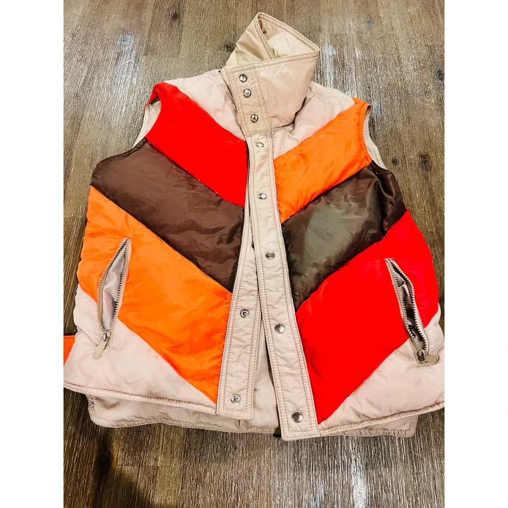 White Stag Vintage Reversible Down Puffer Vest Mens M Orange Red Retro